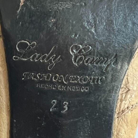 Lady Camp Boot Heels Women's Size Mex 23 US 6 Tan Leather Ostrich Side Zip - Picture 14 of 14